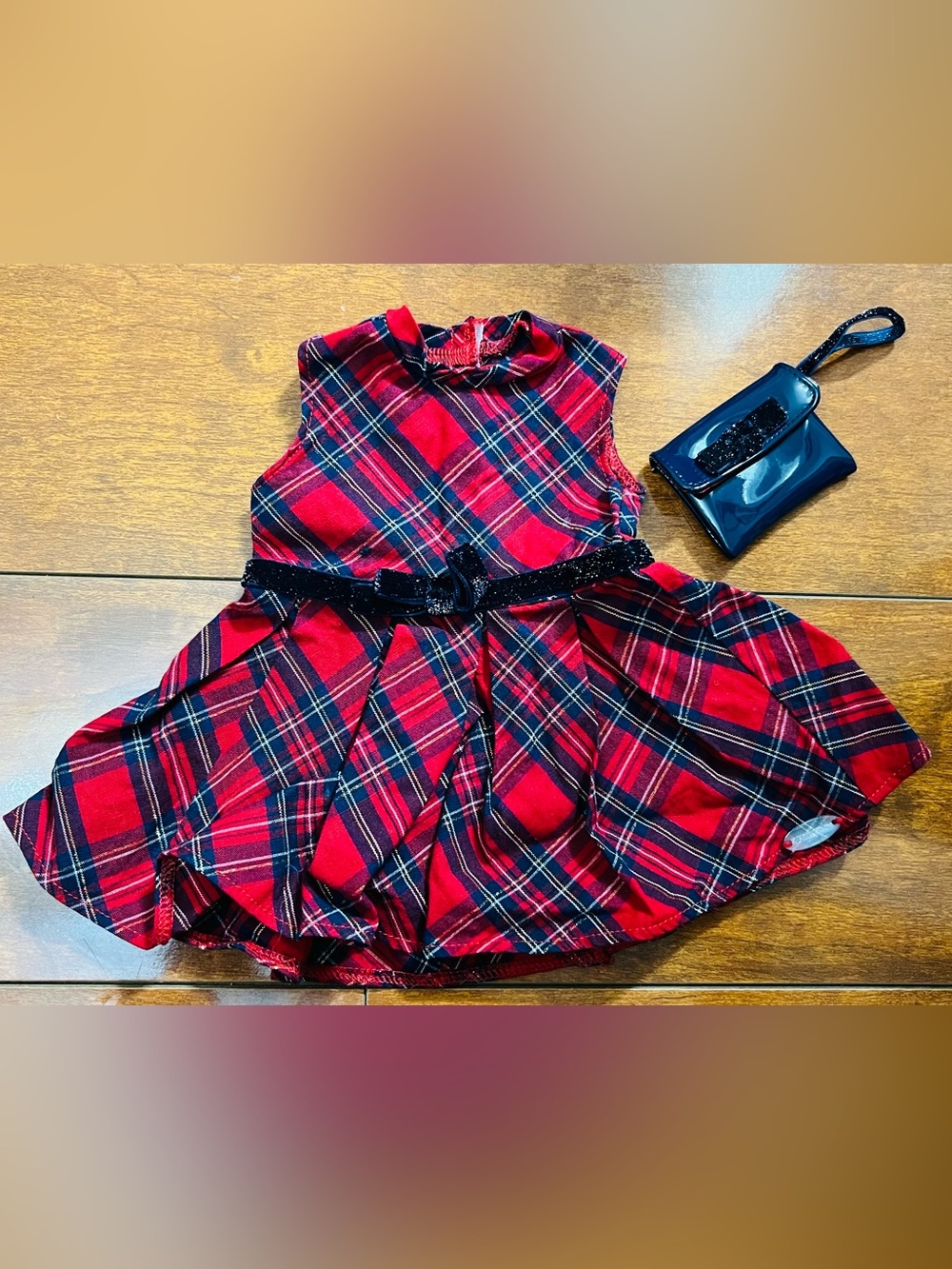 American Girl Red and Navy Plaid Dress with Sparkle Belt